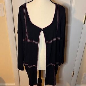 Finity Woman XL Black Coral Pink White Trim Knit Cardigan Sweater 1X